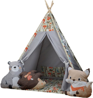 TIPI ROZPRÁVKOVÝ LESNÝ STAN TEEPEE + 3 ZVIERATKÁ + DETSKÝ STABILIZÁTOR DETI